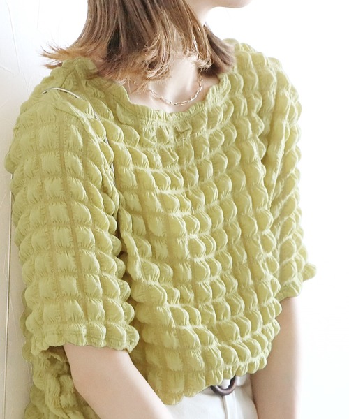 reca（レカ）の「ポコポコトップス（シャツ/ブラウス・レディース・ブラック/イエロー×グリーン/アイボリー・FREE）」の12枚目の写真