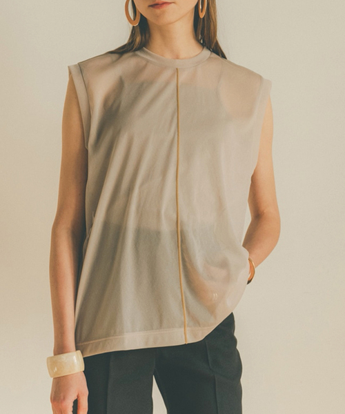 SLOBE IENA(スローブイエナ)の「【CLANE/クラネ】 LINE SHEER S/S TOPSカットソー◆(Tシャツ/カットソー・レディース・ベージュ/ピンク/グリーン・FREE)」の7枚目の写真