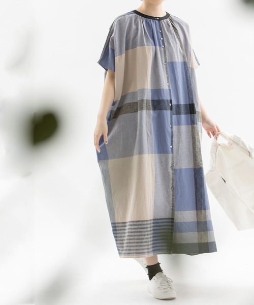 新品タグ付き　ノップドゥノッド nop de nod ストライプ　ワンピース nop de nod（ノップドゥノッド）の「パネルチェック2wayギャザー