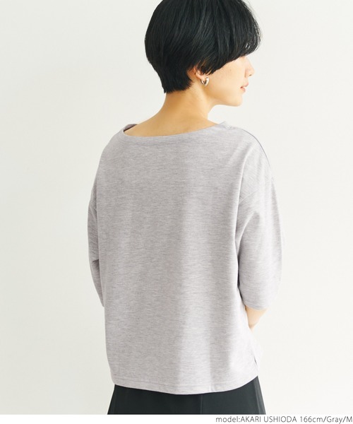 coca(coca)(コカ)の「長さ選べるミニ裏毛ボートネックトップス(Tシャツ/カットソー・レディース・グレー/ブラック・L/M)」の12枚目の写真