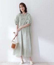 N.(N. Natural Beauty Basic) | ◆フロントリボンAラインマルチストライプワンピース(ワンピース)