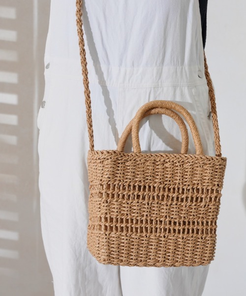 Chez toi（シェトワ）の「雑材2WAYデザイン編みショルダー（かごバッグ・レディース・ベージュ/グリーン/ライトベージュ・FREE）」の5枚目の写真