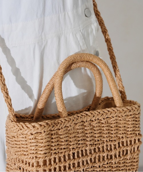 Chez toi（シェトワ）の「雑材2WAYデザイン編みショルダー（かごバッグ・レディース・ベージュ/グリーン/ライトベージュ・FREE）」の9枚目の写真