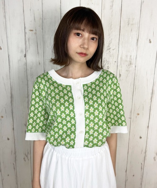 Hamble by Par Avion（ハンブルバイパラビオン）の「レトロSSニットカーデ（カーディガン/ボレロ・レディース・イエロー/グリーン・ONESIZE）」の2枚目の写真
