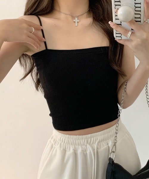 Chaco closet（チャコ クローゼット）の「カットリブカップ付きコンパクトキャミソール/ボーダー（キャミソール・レディース・ホワイト/ブラック/モカ/ホワイト系その他/キャメル・FREE）」の3枚目の写真