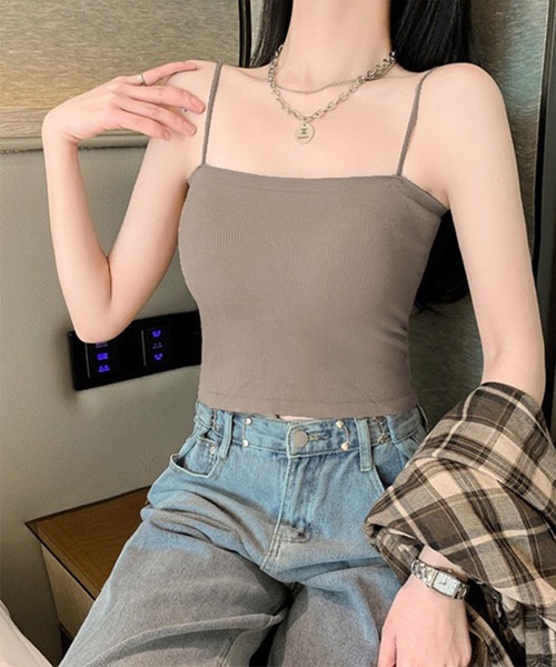 Chaco closet（チャコ クローゼット）の「カットリブカップ付きコンパクトキャミソール/ボーダー（キャミソール・レディース・ホワイト/ブラック/モカ/ホワイト系その他/キャメル・FREE）」の4枚目の写真