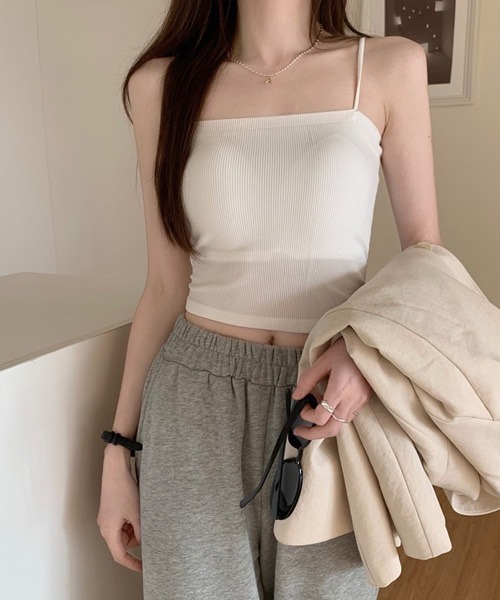 Chaco closet（チャコ クローゼット）の「カットリブカップ付きコンパクトキャミソール/ボーダー（キャミソール・レディース・ホワイト/ブラック/モカ/ホワイト系その他/キャメル・FREE）」の18枚目の写真