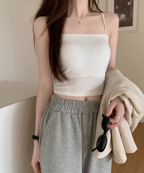 Chaco closet（チャコ クローゼット）の「カットリブカップ付きコンパクトキャミソール/ボーダー（キャミソール・レディース・ホワイト/ブラック/モカ/ホワイト系その他/キャメル・FREE）」の19枚目の写真