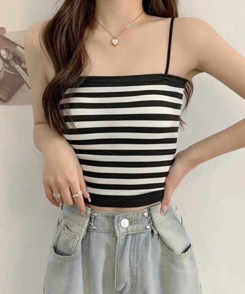 Chaco closet（チャコ クローゼット）の「カットリブカップ付きコンパクトキャミソール/ボーダー（キャミソール・レディース・ホワイト/ブラック/モカ/ホワイト系その他/キャメル・FREE）」の21枚目の写真