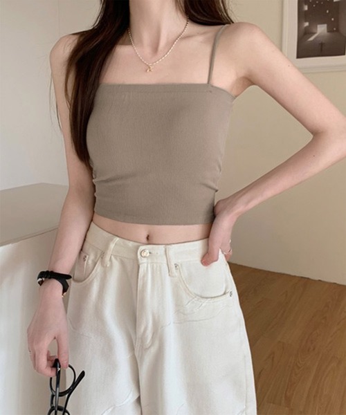 Chaco closet（チャコ クローゼット）の「カットリブカップ付きコンパクトキャミソール/ボーダー（キャミソール・レディース・ホワイト/ブラック/モカ/ホワイト系その他/キャメル・FREE）」の6枚目の写真