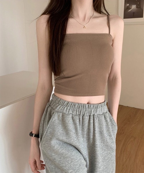 Chaco closet（チャコ クローゼット）の「カットリブカップ付きコンパクトキャミソール/ボーダー（キャミソール・レディース・ホワイト/ブラック/モカ/ホワイト系その他/キャメル・FREE）」の13枚目の写真