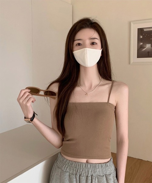 Chaco closet（チャコ クローゼット）の「カットリブカップ付きコンパクトキャミソール/ボーダー（キャミソール・レディース・ホワイト/ブラック/モカ/ホワイト系その他/キャメル・FREE）」の12枚目の写真