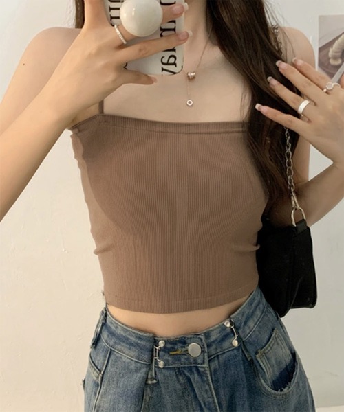 Chaco closet（チャコ クローゼット）の「カットリブカップ付きコンパクトキャミソール/ボーダー（キャミソール・レディース・ホワイト/ブラック/モカ/ホワイト系その他/キャメル・FREE）」の8枚目の写真