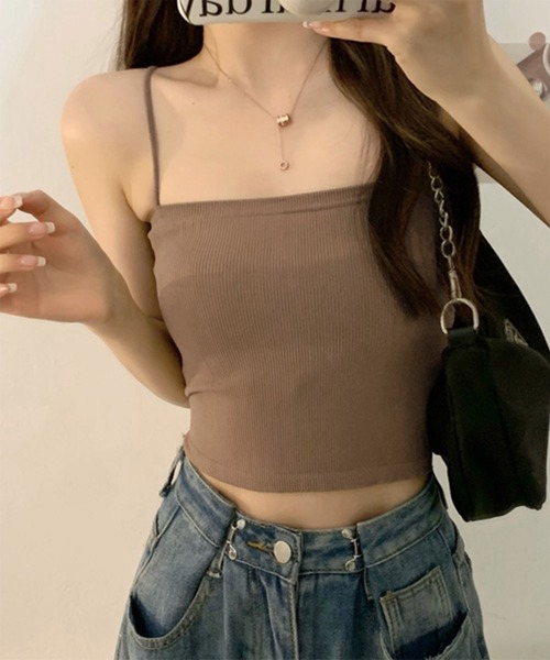 Chaco closet（チャコ クローゼット）の「カットリブカップ付きコンパクトキャミソール/ボーダー（キャミソール・レディース・ホワイト/ブラック/モカ/ホワイト系その他/キャメル・FREE）」の9枚目の写真