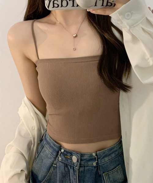 Chaco closet（チャコ クローゼット）の「カットリブカップ付きコンパクトキャミソール/ボーダー（キャミソール・レディース・ホワイト/ブラック/モカ/ホワイト系その他/キャメル・FREE）」の10枚目の写真