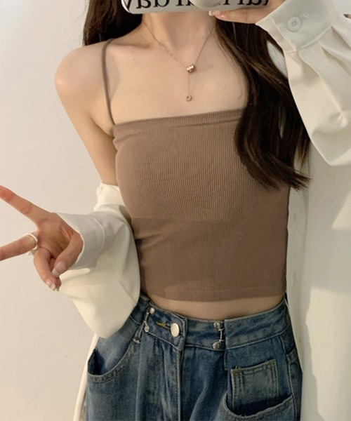 Chaco closet（チャコ クローゼット）の「カットリブカップ付きコンパクトキャミソール/ボーダー（キャミソール・レディース・ホワイト/ブラック/モカ/ホワイト系その他/キャメル・FREE）」の11枚目の写真