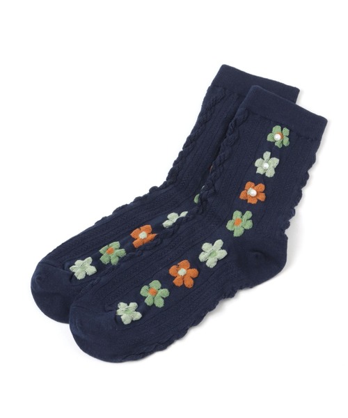 ANGEL SOCKS（エンジェルソックス）の「AngelSocks／1266パールフラワーソックス 2296809（ソックス/靴下・レディース・ホワイト/ブラック/ネイビー/ブラウン/グリーン・FREE）」の5枚目の写真