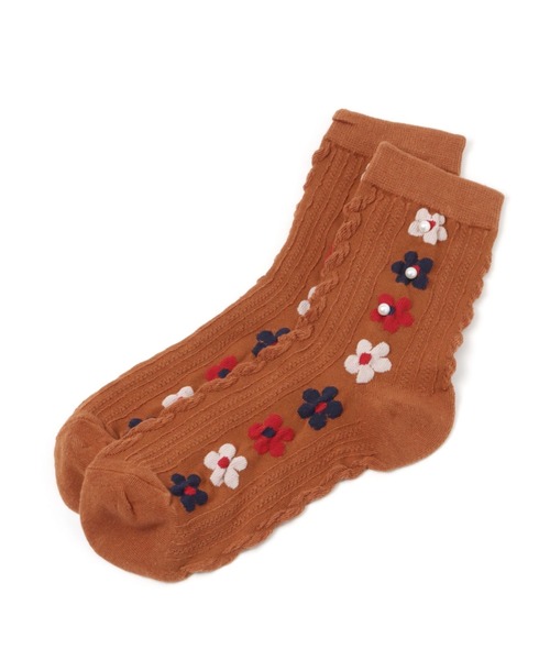 ANGEL SOCKS（エンジェルソックス）の「AngelSocks／1266パールフラワーソックス 2296809（ソックス/靴下・レディース・ホワイト/ブラック/ネイビー/ブラウン/グリーン・FREE）」の3枚目の写真