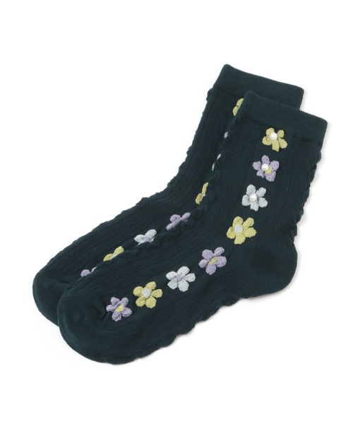 ANGEL SOCKS（エンジェルソックス）の「AngelSocks／1266パールフラワーソックス 2296809（ソックス/靴下・レディース・ホワイト/ブラック/ネイビー/ブラウン/グリーン・FREE）」の4枚目の写真