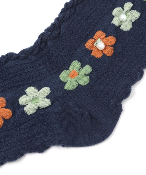 ANGEL SOCKS（エンジェルソックス）の「AngelSocks／1266パールフラワーソックス 2296809（ソックス/靴下・レディース・ホワイト/ブラック/ネイビー/ブラウン/グリーン・FREE）」の7枚目の写真