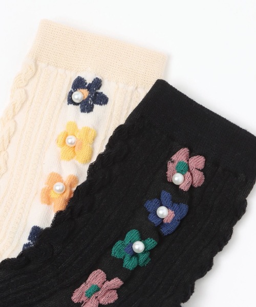 ANGEL SOCKS（エンジェルソックス）の「AngelSocks／1266パールフラワーソックス 2296809（ソックス/靴下・レディース・ホワイト/ブラック/ネイビー/ブラウン/グリーン・FREE）」の6枚目の写真