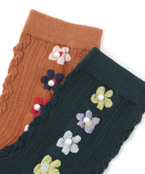 ANGEL SOCKS（エンジェルソックス）の「AngelSocks／1266パールフラワーソックス 2296809（ソックス/靴下・レディース・ホワイト/ブラック/ネイビー/ブラウン/グリーン・FREE）」の9枚目の写真