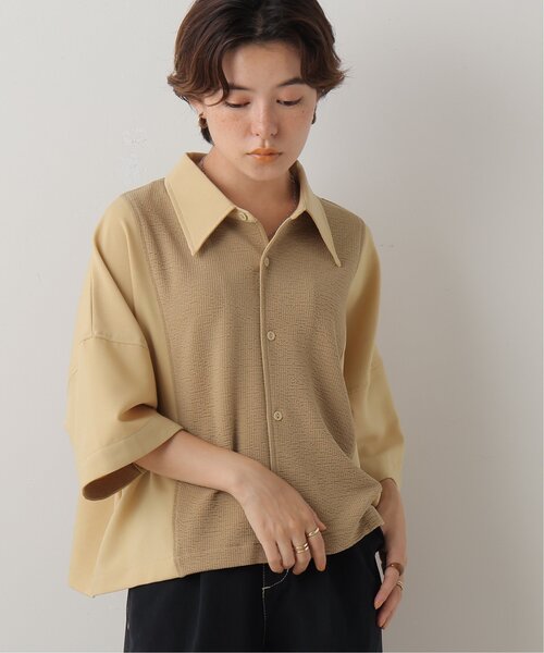 DOUBLE NAME（ダブルネーム）の「ショート丈異素材シャツ（シャツ/ブラウス・レディース・ブラック/イエロー/キナリ・FREE）」の4枚目の写真