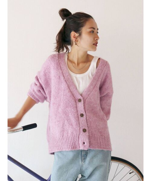 Ungrid（アングリッド）の「カラーモヘア混ルーズニットカーデ（カーディガン/ボレロ・レディース・ブルー/オレンジ/ピンク/ダークグリーン/グレー・FREE）」の6枚目の写真