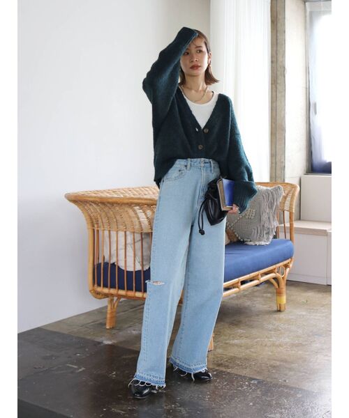 Ungrid（アングリッド）の「カラーモヘア混ルーズニットカーデ（カーディガン/ボレロ・レディース・ブルー/オレンジ/ピンク/ダークグリーン/グレー・FREE）」の13枚目の写真