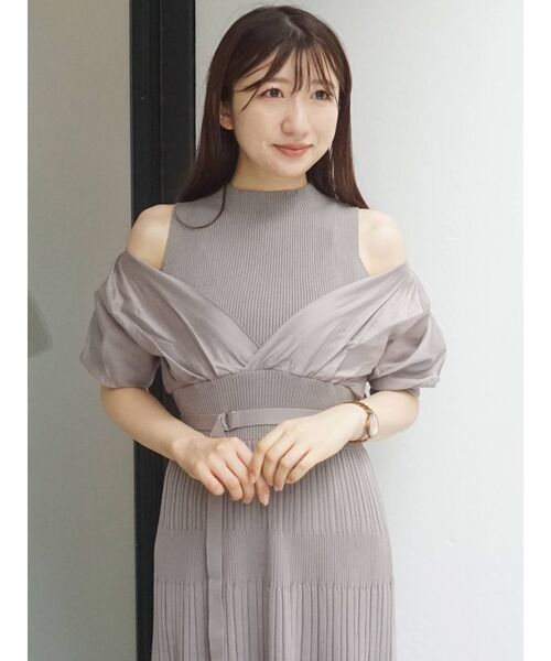 MERCURYDUO（マーキュリーデュオ）の「異素材ドッキングフレアニットワンピース（ワンピース・レディース・ベージュ/ネイビー/アイボリー/ベビーピンク・SMALL/MEDIUM）」の18枚目の写真