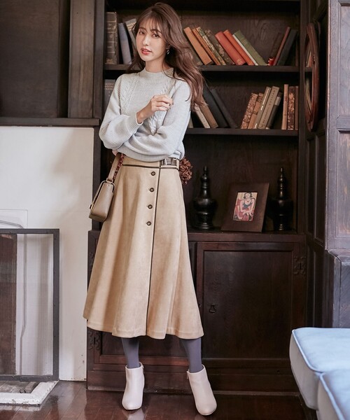 ANY SIS（エニィスィス）の「【洗える】スエードライクフレア スカート