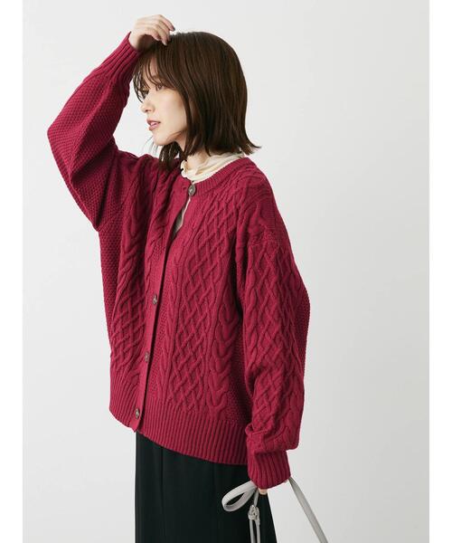 Green　Parks（グリーンパークス）の「ケーブル釦カーディガン（カーディガン/ボレロ・レディース・ベージュ/オフホワイト/ピンク/ブルー/ダークグレー・FREE）」の20枚目の写真