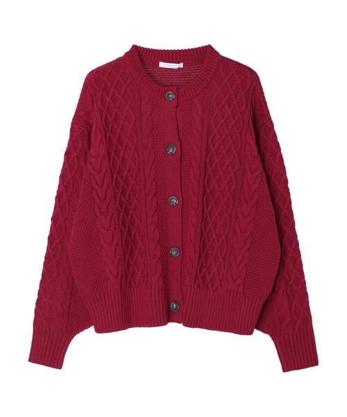 Green　Parks（グリーンパークス）の「ケーブル釦カーディガン（カーディガン/ボレロ・レディース・ベージュ/オフホワイト/ピンク/ブルー/ダークグレー・FREE）」の19枚目の写真