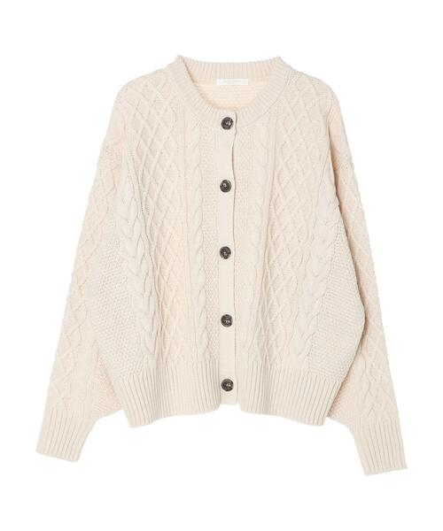 Green　Parks（グリーンパークス）の「ケーブル釦カーディガン（カーディガン/ボレロ・レディース・ベージュ/オフホワイト/ピンク/ブルー/ダークグレー・FREE）」の10枚目の写真