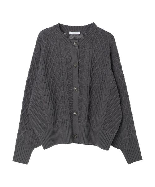 Green　Parks（グリーンパークス）の「ケーブル釦カーディガン（カーディガン/ボレロ・レディース・ベージュ/オフホワイト/ピンク/ブルー/ダークグレー・FREE）」の9枚目の写真