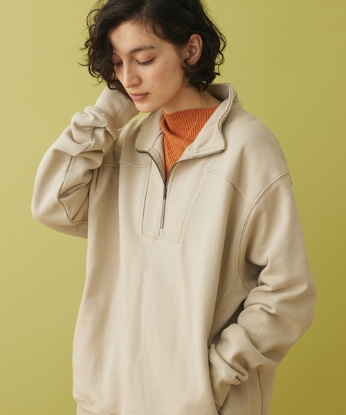 CRAFT STANDARD BOUTIQUE(クラフトスタンダードブティック)の「ハイネックZIP裏毛プルオーバー(スウェット・レディース・ベージュ/グリーン/チャコールグレー・M/L)」の1枚目の写真