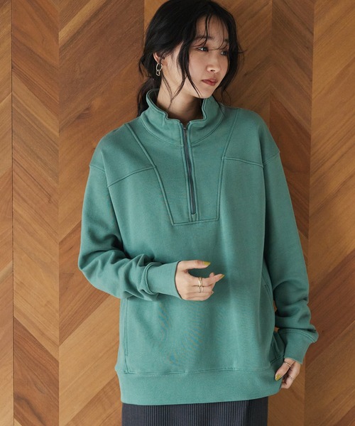 CRAFT STANDARD BOUTIQUE(クラフトスタンダードブティック)の「ハイネックZIP裏毛プルオーバー(スウェット・レディース・ベージュ/グリーン/チャコールグレー・M/L)」の3枚目の写真