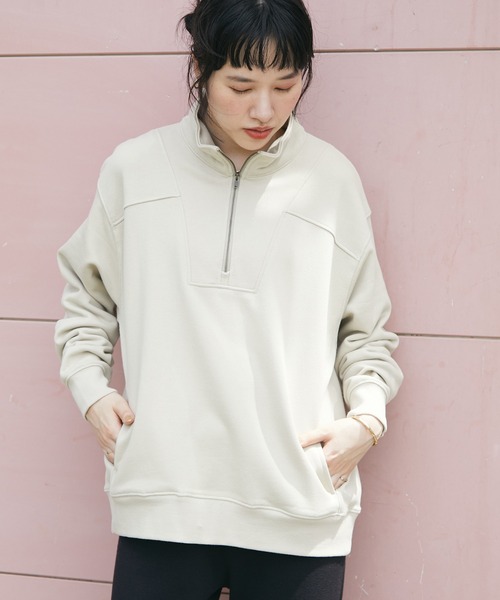 CRAFT STANDARD BOUTIQUE(クラフトスタンダードブティック)の「ハイネックZIP裏毛プルオーバー(スウェット・レディース・ベージュ/グリーン/チャコールグレー・M/L)」の5枚目の写真