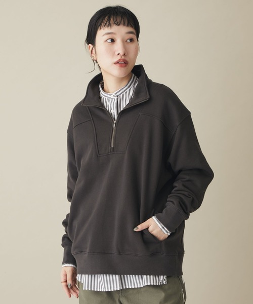 CRAFT STANDARD BOUTIQUE(クラフトスタンダードブティック)の「ハイネックZIP裏毛プルオーバー(スウェット・レディース・ベージュ/グリーン/チャコールグレー・M/L)」の4枚目の写真