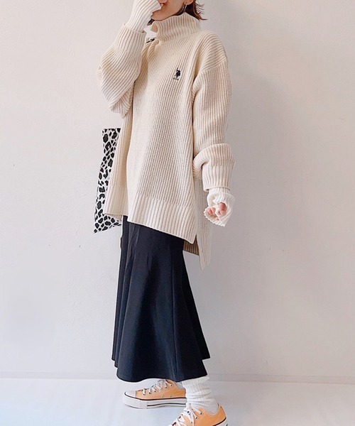 U.S. POLO ASSN.（ユーエスポロアッスン）の「U.S. POLO ASSN. /ユーエスポロアッスン 別注 ワンポイント刺繍 ルーズタートルネックニットプルオーバー（ニット/セーター・レディース・ブラック/アイボリー/ピンク系/ライム/ダークグレー/コバルトブルー/ベージュ/イエロー/カーキ/テラコッタ/アッシュグレー・FREE）」の16枚目の写真