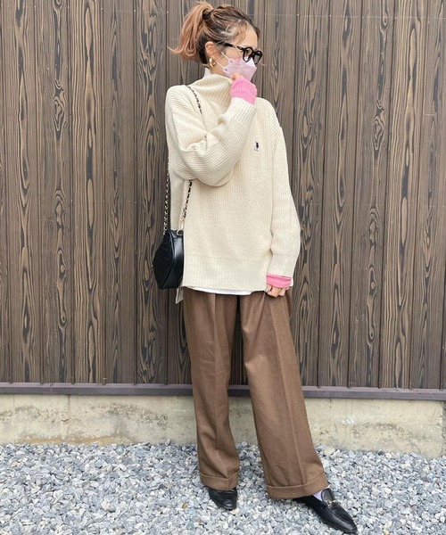 U.S. POLO ASSN.（ユーエスポロアッスン）の「U.S. POLO ASSN. /ユーエスポロアッスン 別注 ワンポイント刺繍 ルーズタートルネックニットプルオーバー（ニット/セーター・レディース・ブラック/アイボリー/ピンク系/ライム/ダークグレー/コバルトブルー/ベージュ/イエロー/カーキ/テラコッタ/アッシュグレー・FREE）」の13枚目の写真