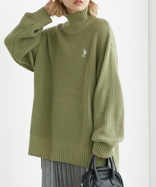 U.S. POLO ASSN.（ユーエスポロアッスン）の「U.S. POLO ASSN. /ユーエスポロアッスン 別注 ワンポイント刺繍 ルーズタートルネックニットプルオーバー（ニット/セーター・レディース・ブラック/アイボリー/ピンク系/ライム/ダークグレー/コバルトブルー/ベージュ/イエロー/カーキ/テラコッタ/アッシュグレー・FREE）」の19枚目の写真