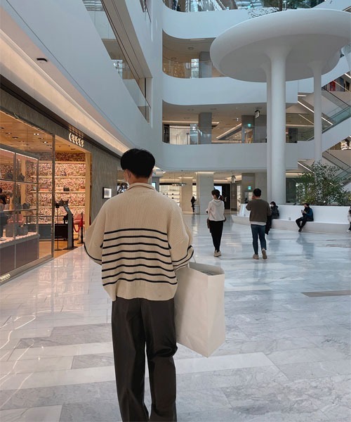 ASCLO（エジュクロ）の「ASCLO Bubble Border Zip Up Knit Cardigan（カーディガン/ボレロ・メンズ・アイボリー/ネイビー・FREE）」の8枚目の写真