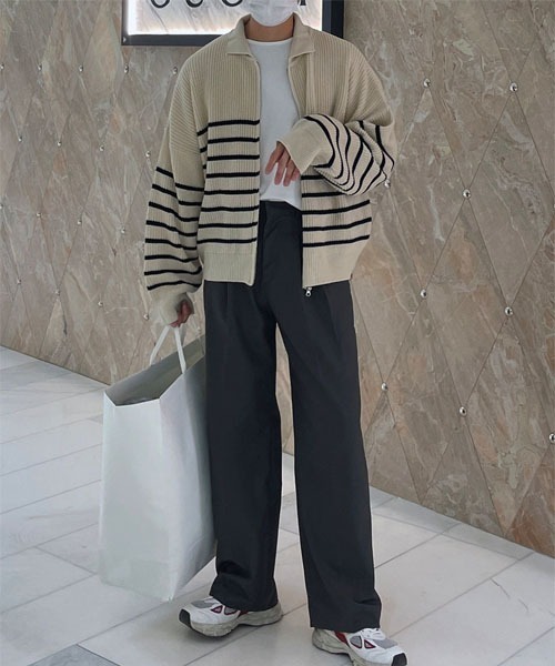 ASCLO（エジュクロ）の「ASCLO Bubble Border Zip Up Knit Cardigan（カーディガン/ボレロ・メンズ・アイボリー/ネイビー・FREE）」の3枚目の写真
