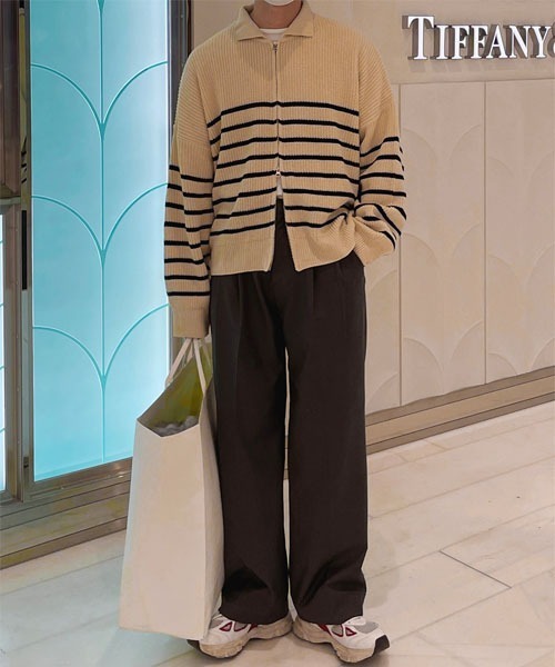 ASCLO（エジュクロ）の「ASCLO Bubble Border Zip Up Knit Cardigan（カーディガン/ボレロ・メンズ・アイボリー/ネイビー・FREE）」の4枚目の写真