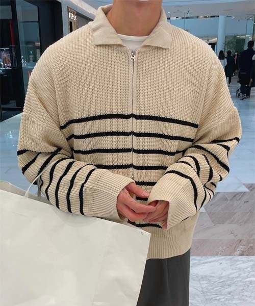 ASCLO（エジュクロ）の「ASCLO Bubble Border Zip Up Knit Cardigan（カーディガン/ボレロ・メンズ・アイボリー/ネイビー・FREE）」の10枚目の写真