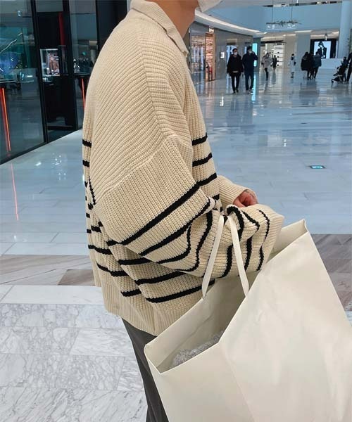 ASCLO（エジュクロ）の「ASCLO Bubble Border Zip Up Knit Cardigan（カーディガン/ボレロ・メンズ・アイボリー/ネイビー・FREE）」の14枚目の写真