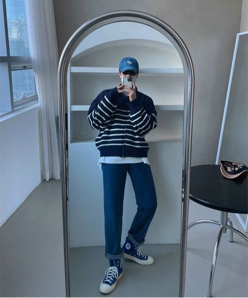 ASCLO（エジュクロ）の「ASCLO Bubble Border Zip Up Knit Cardigan（カーディガン/ボレロ・メンズ・アイボリー/ネイビー・FREE）」の16枚目の写真