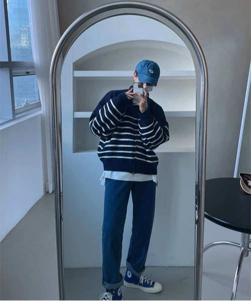 ASCLO（エジュクロ）の「ASCLO Bubble Border Zip Up Knit Cardigan（カーディガン/ボレロ・メンズ・アイボリー/ネイビー・FREE）」の17枚目の写真