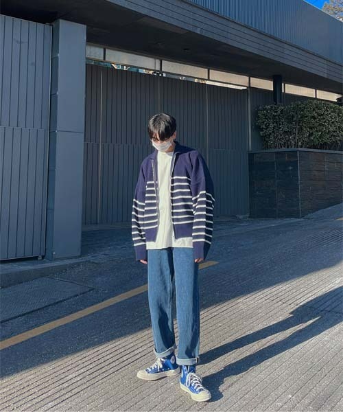 ASCLO（エジュクロ）の「ASCLO Bubble Border Zip Up Knit Cardigan（カーディガン/ボレロ・メンズ・アイボリー/ネイビー・FREE）」の18枚目の写真